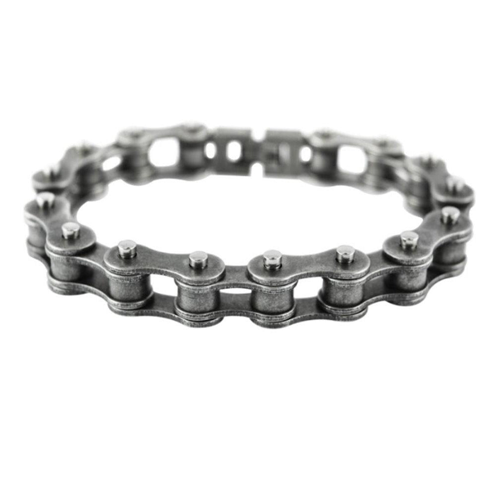 SK1822 All Stainless 1/2" Wide Distressed Unisex Stainless Steel bicycle Chain Bracelet