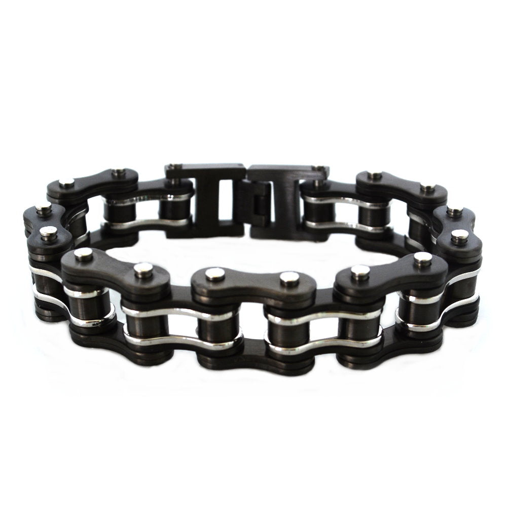 SK1125G gunmetal silver 3/4" wide double link design unisex stainless steel bicycle chain bracelet