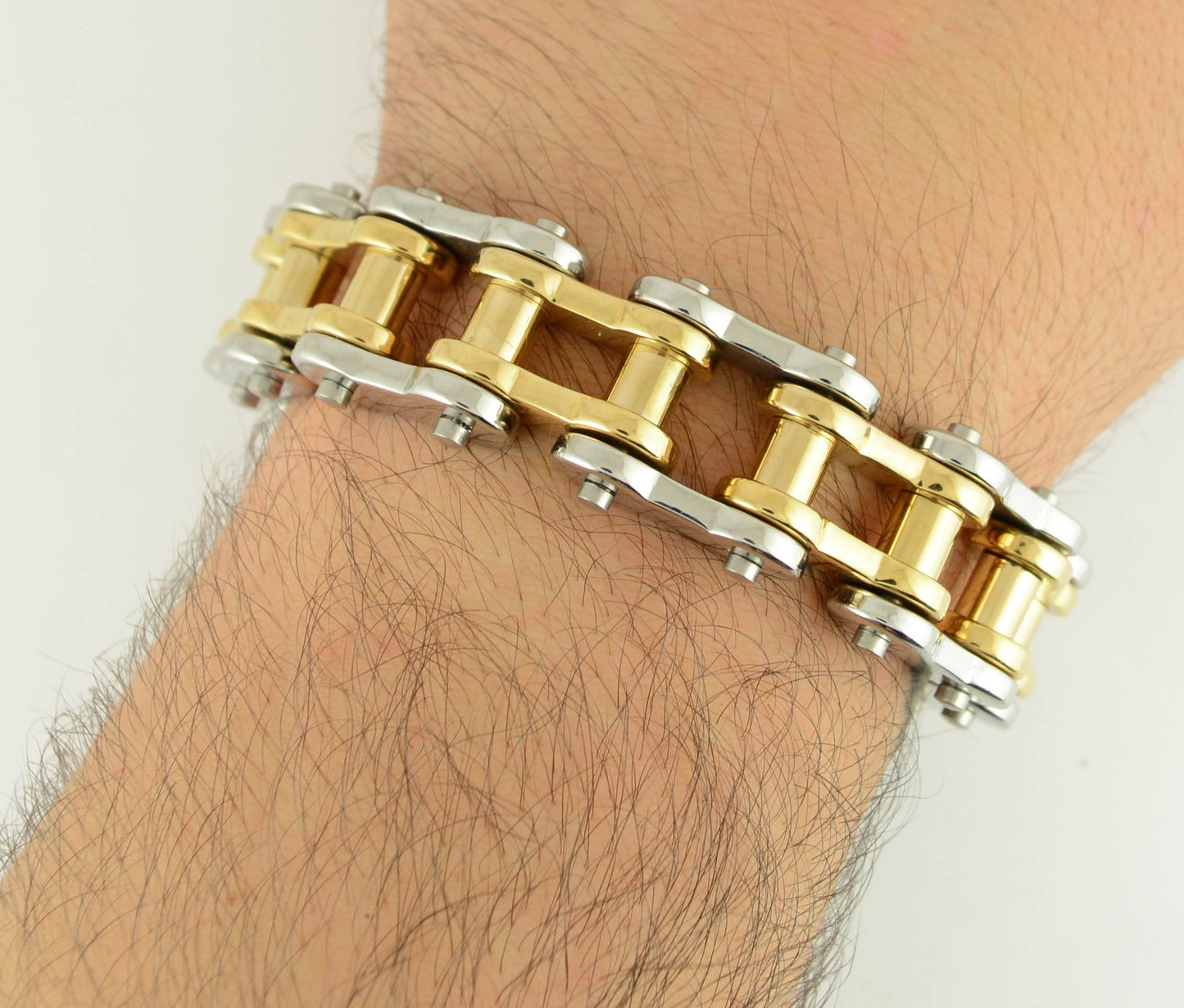 SK1182 Stainless Gold Rollers 3/4" Wide THICK LINK Men's Stainless Steel bicycle Chain Bracelet