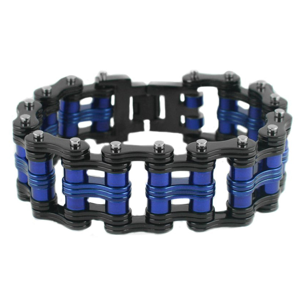 SK1812 Two Tone Black Blue Wide Unisex Stainless Steel bicycle Chain Bracelet