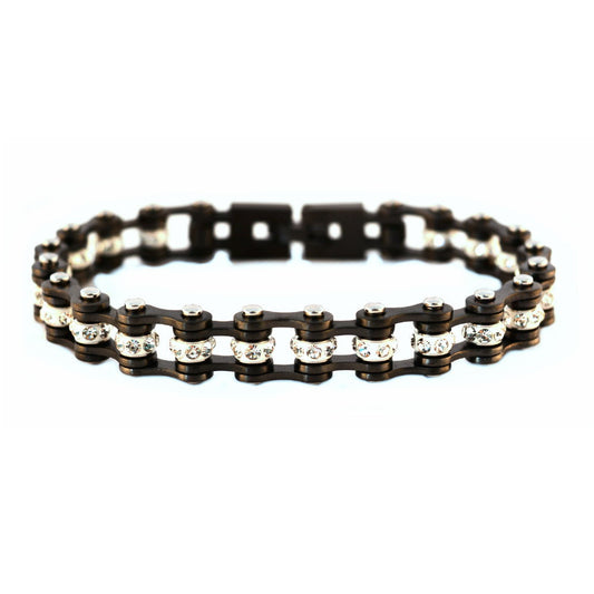 SK2020 3/8" Wide MINI MINI SIZE Gunmetal With White Crystal Centers Stainless Steel bicycle Bike Chain Bracelet