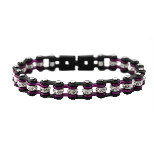 SK2025 3/8" Wide MINI MINI SIZE Gunmetal/Candy Purple With White Crystal Centers Stainless Steel bicycle Bike Chain Bracelet