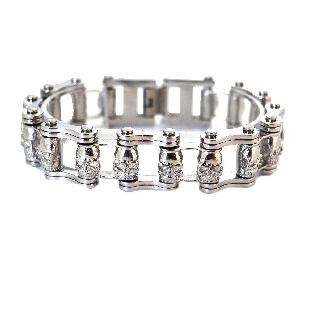 SK2030 3/4" Wide All Stainless With Skull Centers Stainless Steel bicycle Bike Chain Bracelet