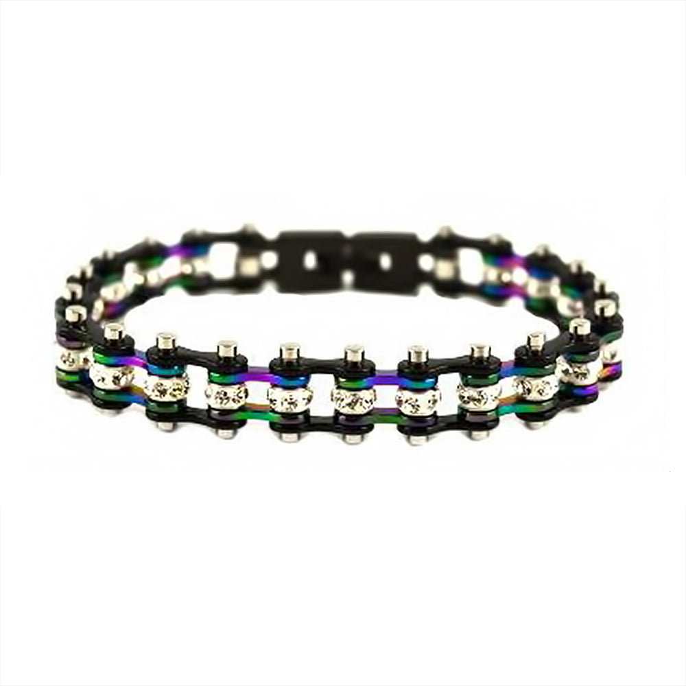 SK2208 3/8" Wide MNIN MINI SIZE Black Rainbow Ladies Crystal Bracelet