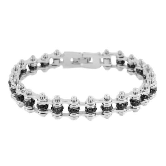 SK2206 3/8" Wide Mini Mini Size Two Tone Silver With Black Crystal Centers stainless Steel bicycle Bike Chain Bracelet