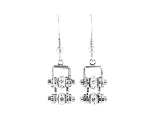 SK2005E MINI All Silver With Crystal Centers Bike Chain Earrings Stainless Steel bicycle cyclist Jewelry