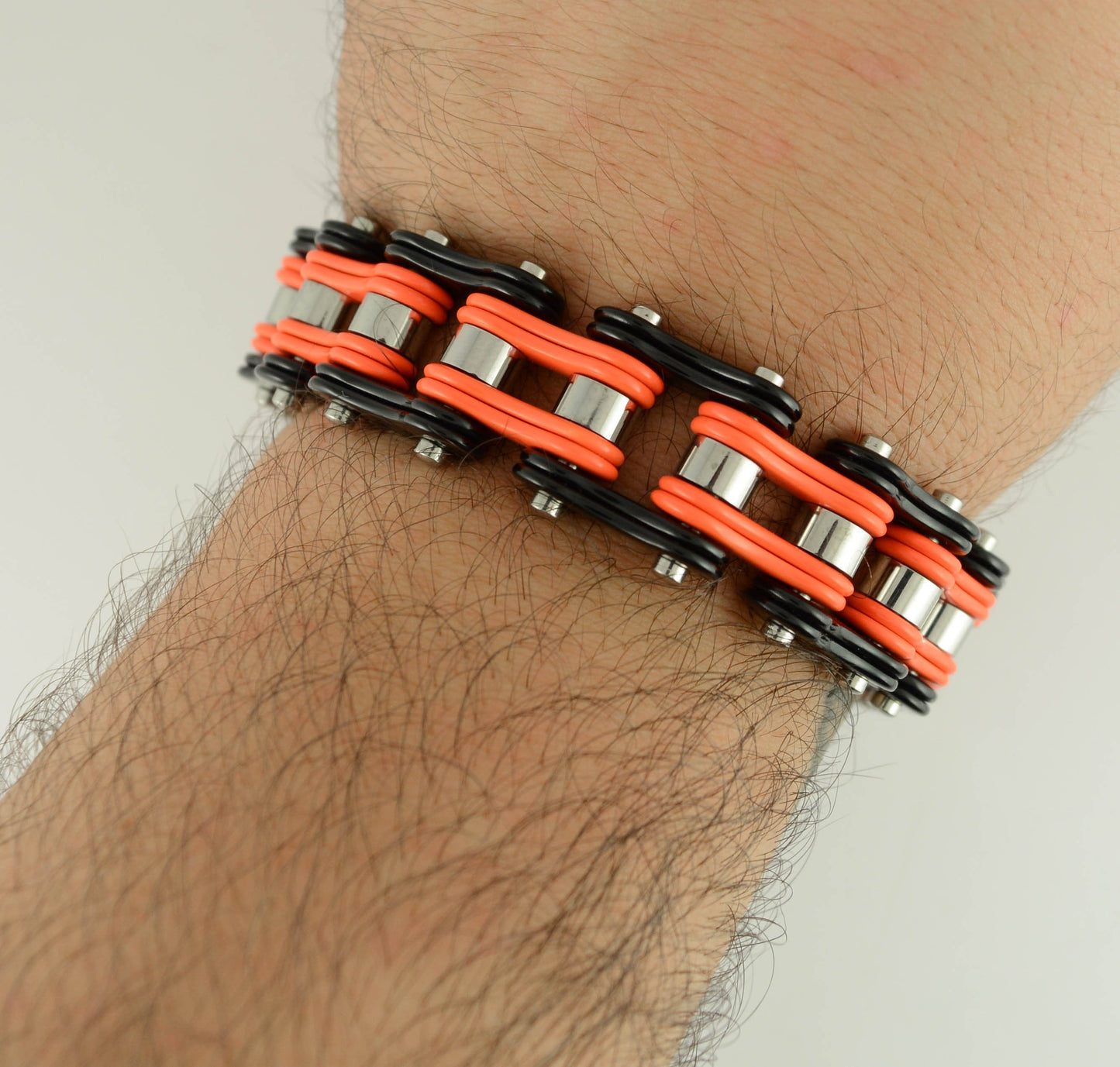 SK1270 3/4" Wide Two Tone Orange Black Double Link Design Unisex Stainless Steel bicycle Chain Bracelet