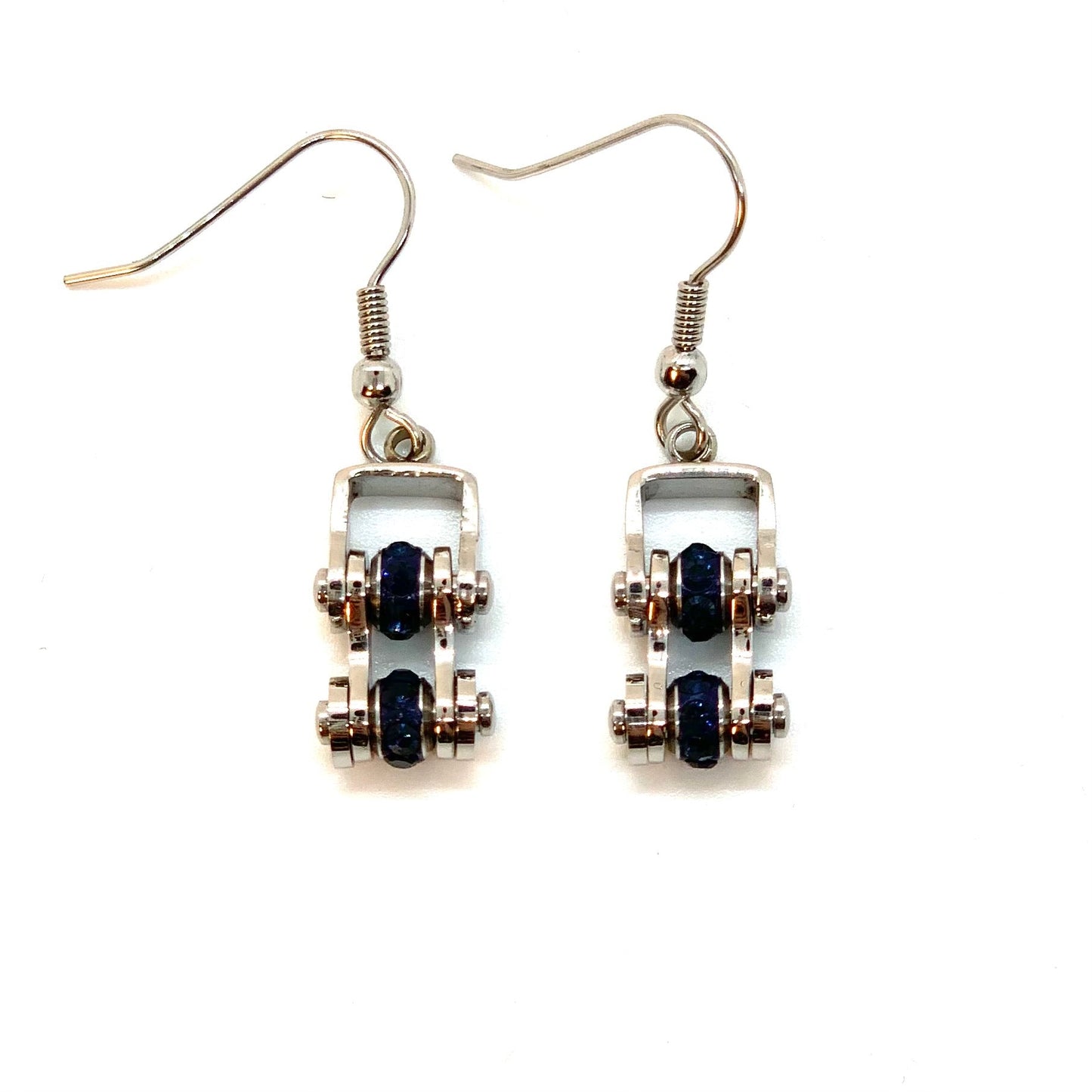 SK2218DE December Edition Mini Mini 3/8" Wide Stainless Steel Blue Zircon Imitation Crystal Earrings