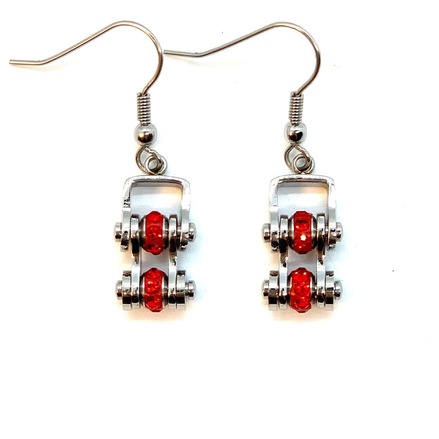 2214E July Edition Mini Mini 3/8" Wide Stainless Steel Ruby Imitation Crystal Earrings