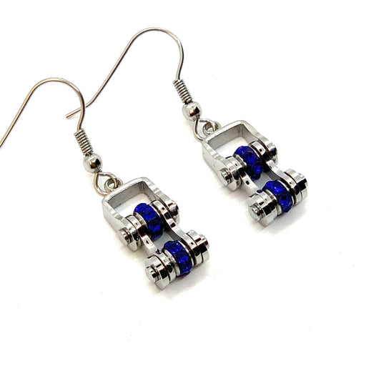 SK2218SE September Edition Mini Mini 3/8" Wide Stainless Steel Sapphire Imitation Crystal Earrings