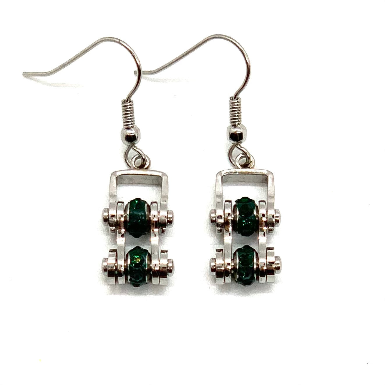 2212E May Edition Mini Mini 3/8" Wide Stainless Steel Emerald Imitation Crystal Earrings