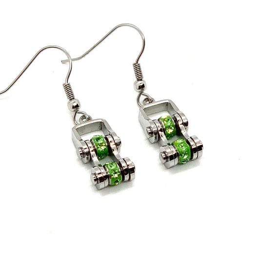 2215E August Edition Mini Mini 3/8" Wide Stainless Steel Peridot Imitation Crystal Earrings