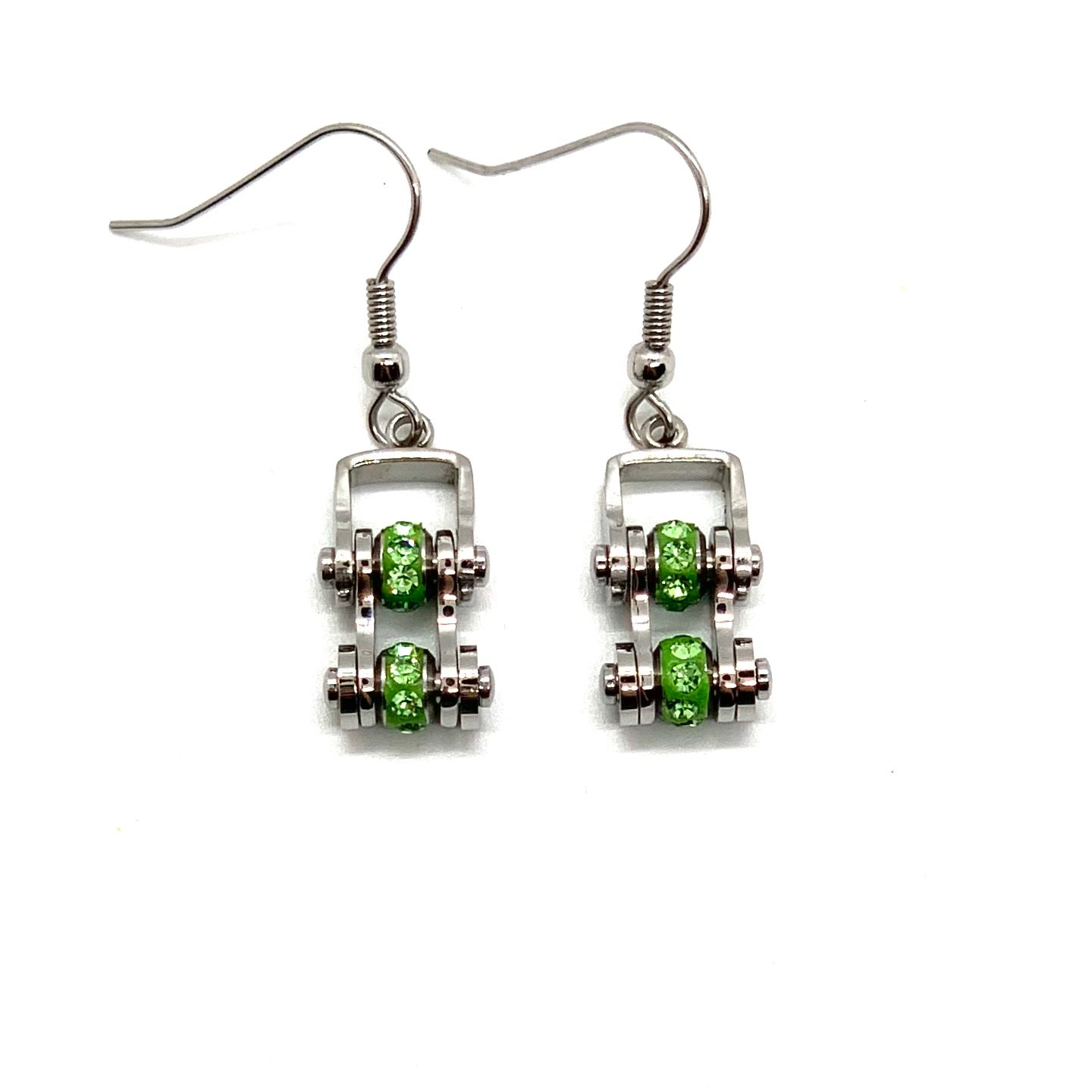 2215E August Edition Mini Mini 3/8" Wide Stainless Steel Peridot Imitation Crystal Earrings