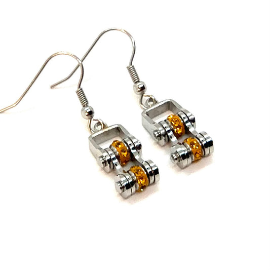 SK2217E November Edition Mini Mini 3/8" Wide Stainless Steel Citrine Imitation Crystal Earrings