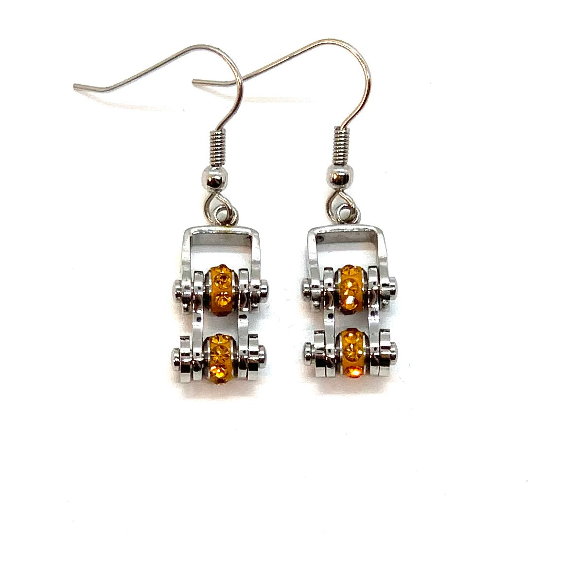 SK2217E November Edition Mini Mini 3/8" Wide Stainless Steel Citrine Imitation Crystal Earrings