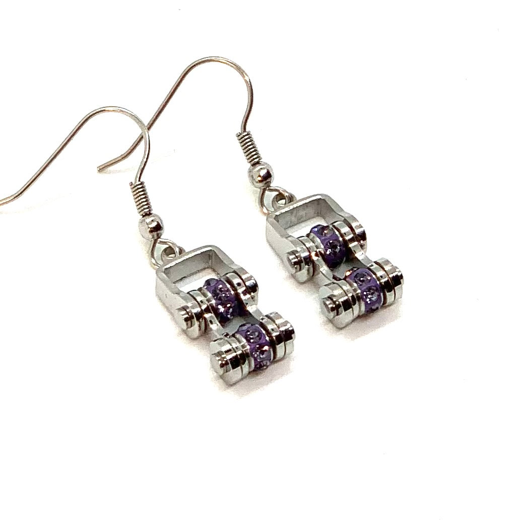 2213E June Edition Mini Mini 3/8" Wide Stainless Steel Alexandrite Imitation Crystal Earrings