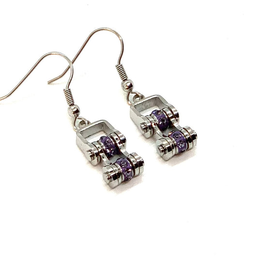 2213E June Edition Mini Mini 3/8" Wide Stainless Steel Alexandrite Imitation Crystal Earrings