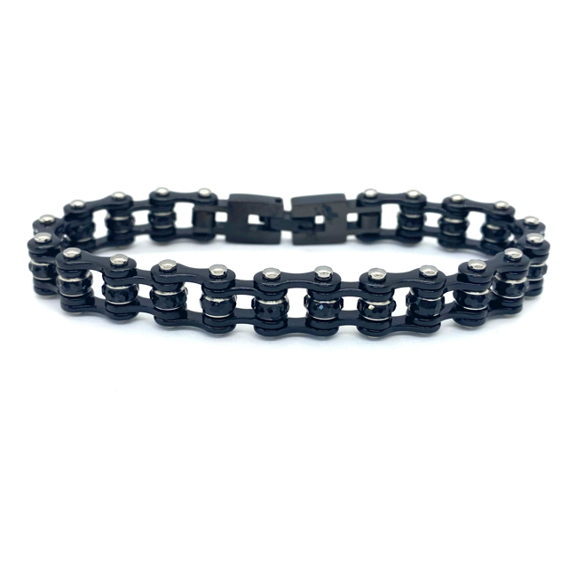 Sk2802 3/8 Wide Mini Size Black With Black Crystal Center - Stainless Steel Motorcycle Bike Chain