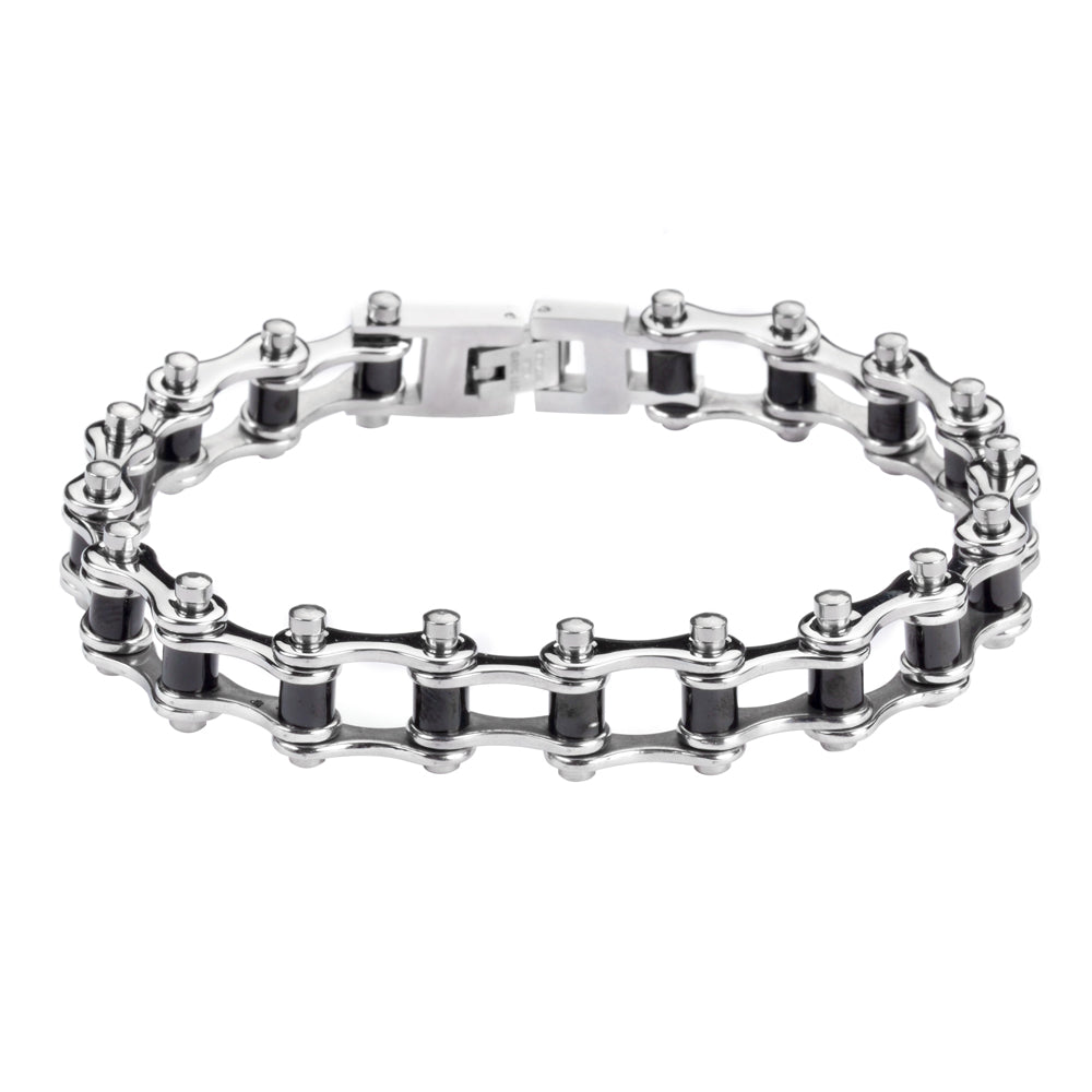 SK1119 1/2" Wide Two Tone Silver Black Rollers Stainless Steel bicycle Bike Chain Bracelet