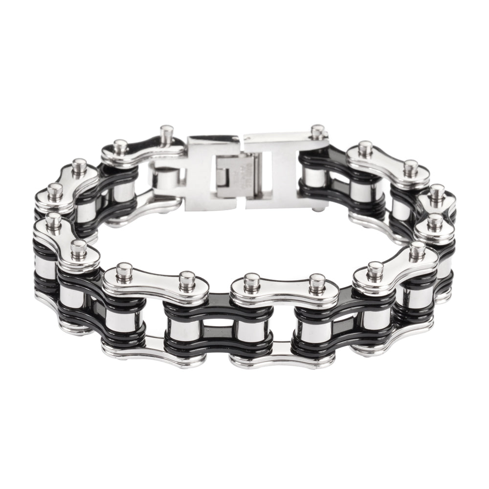 SK1250 3/4" Wide Two Tone Silver Black Double Link Design Unisex Stainless Steel bicycle Chain Bracelet