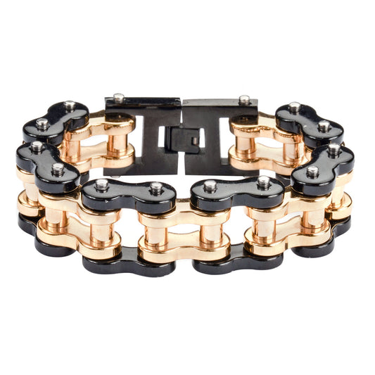 SK1257 1" Wide Black Gold THICK LINK Men's Stainless Steel bicycle Chain Bracelet