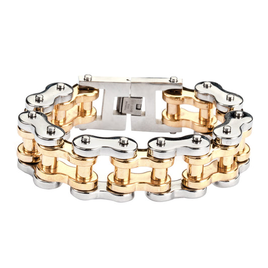 SK1259 1" Wide Silver Gold THICK LINK Men's Stainless Steel bicycle Chain Bracelet