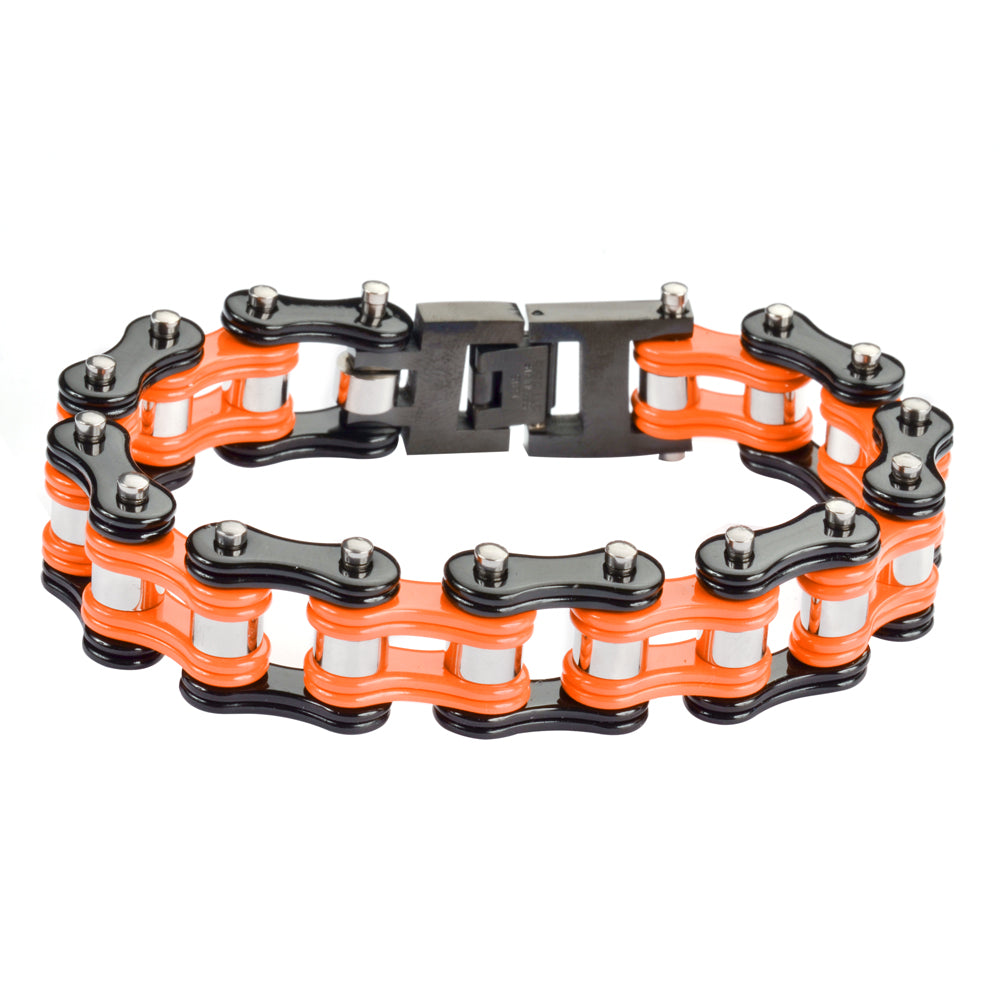 SK1270 3/4" Wide Two Tone Orange Black Double Link Design Unisex Stainless Steel bicycle Chain Bracelet