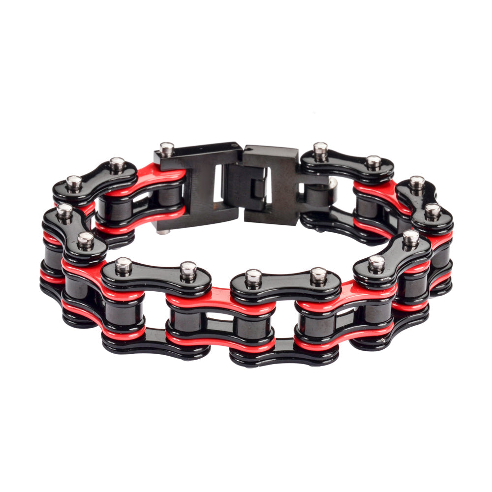 SK1286 Two Tone 3/4" Wide Black Red  Unisex Stainless Steel bicycle Chain Bracelet