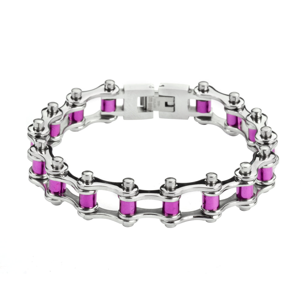 SK1296 1/2" Wide All Stainless Steel Purple Candy Rollers Stainless Steel bicycle Bike Chain Bracelet