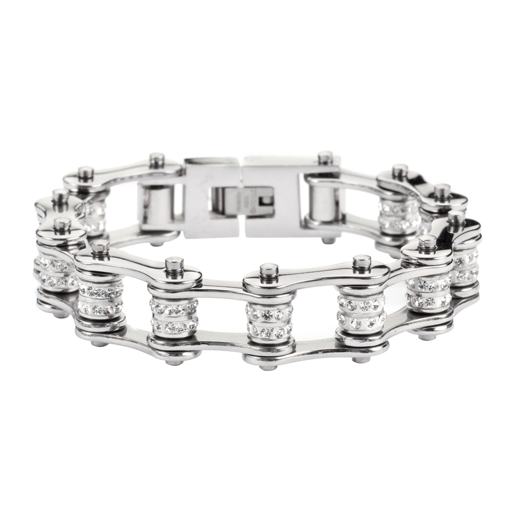 SK1301 1/2" Wide All Stainless Double Crystal Rollers Stainless Steel bicycle Bike Chain Bracelet