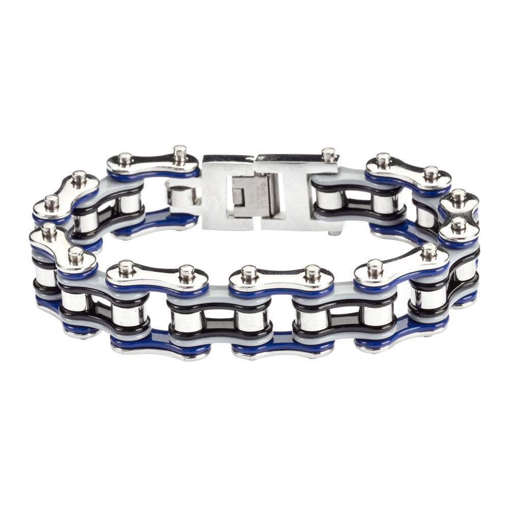 SK1303 Quad Color Blue Grey Black Silver 3/4" Wide Double Link Design Men's Stainless Steel bicycle Chain Bracelet