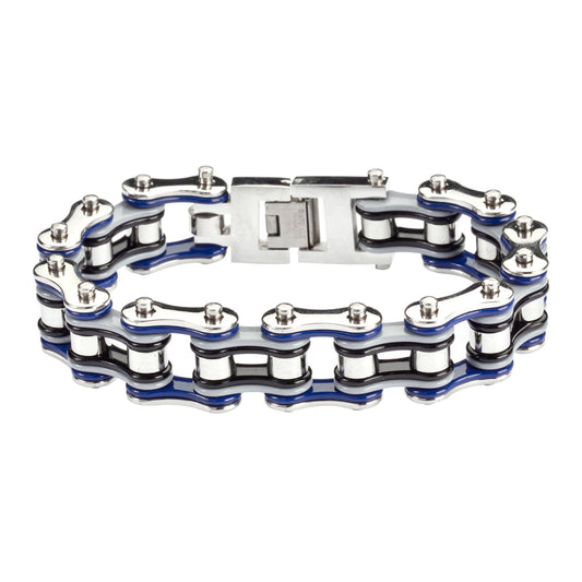 SK1303 Quad Color Blue Grey Black Silver 3/4" Wide Double Link Design Men's Stainless Steel bicycle Chain Bracelet