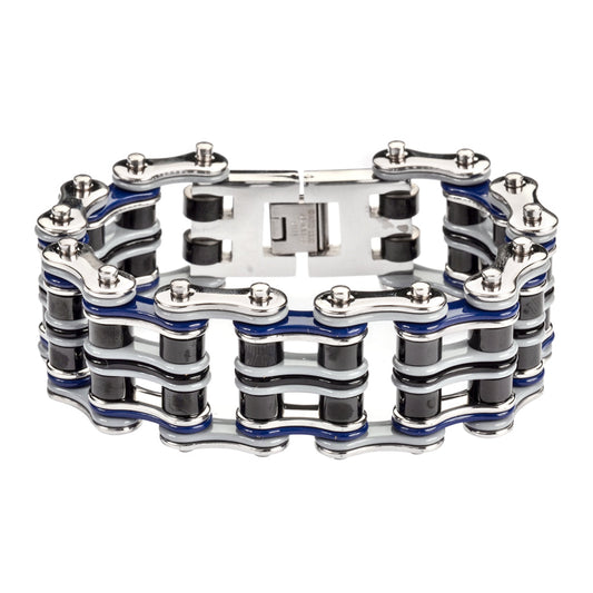 SK1305 1" Wide Quad Color Grey Blue Silver Black Men's Stainless Steel bicycle Chain Bracelet