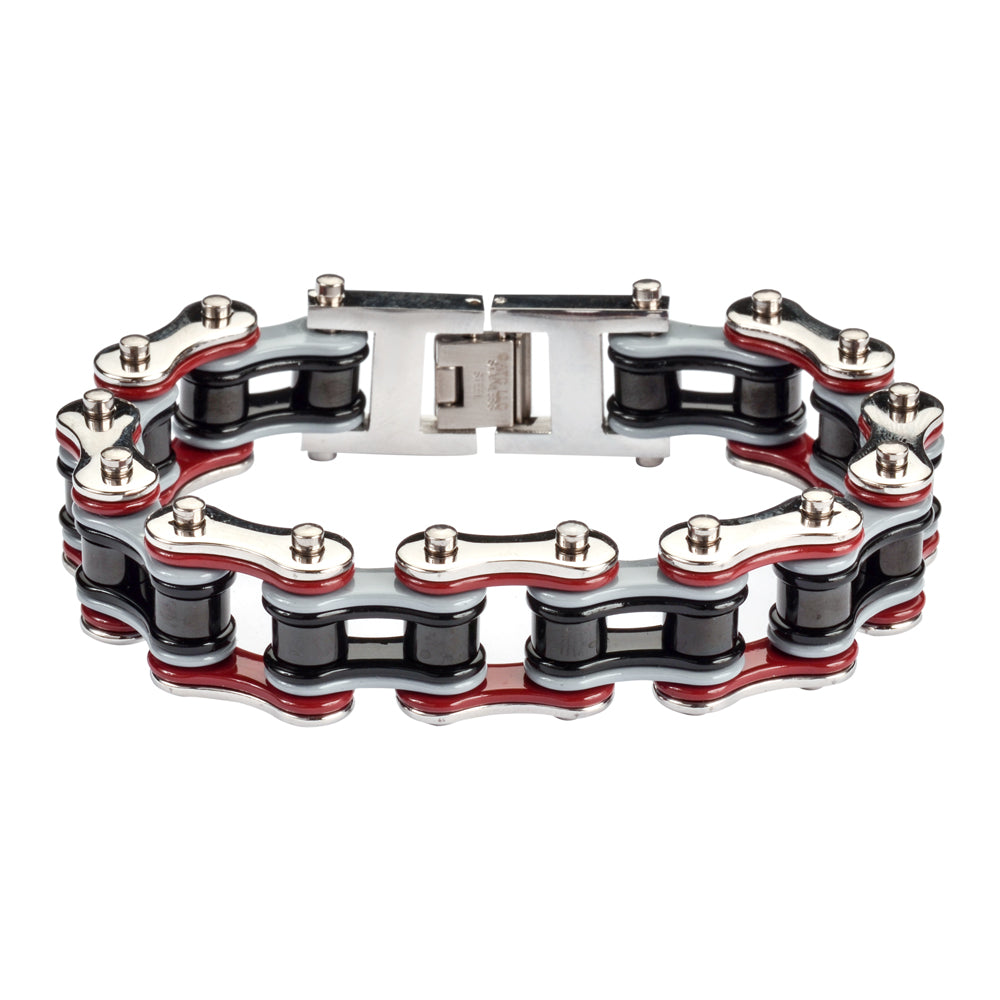 SK1309 Quad Color Silver Red Grey Black 3/4" Wide Double Link Design Men's Stainless Steel bicycle Chain Bracelet