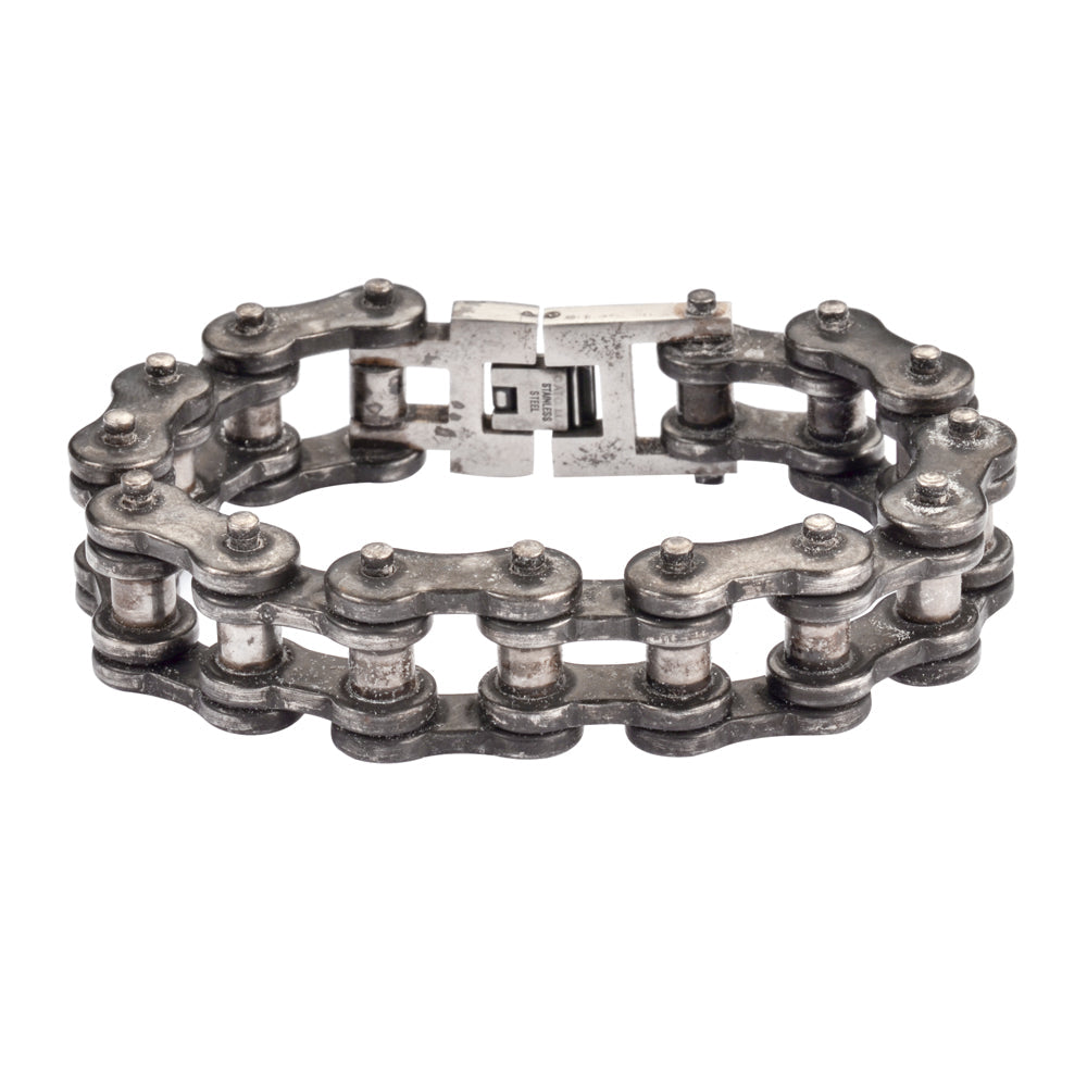 SK1700 Distressed Antique Finish 3/4" Wide THICK LINK Men's Stainless Steel bicycle Chain Bracelet