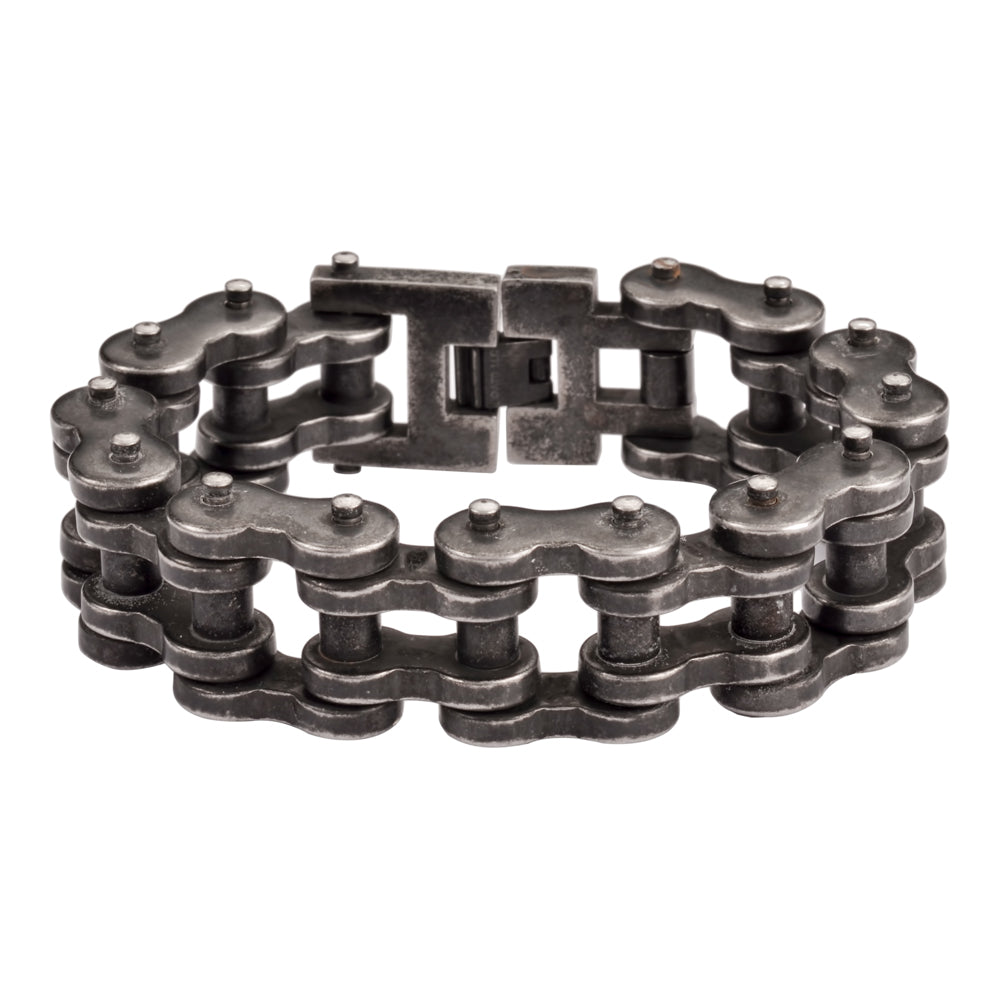 SK1701 Distressed Antique Finish 1" Wide THICK LINK Men's Stainless Steel bicycle Chain Bracelet